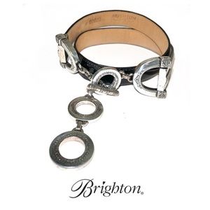 Brighton Black Silver Leather Bohemian Loop Belt